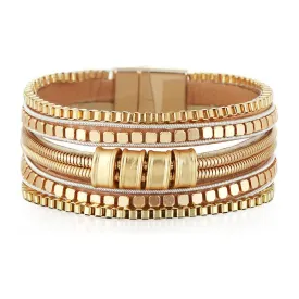 Retro Ethnic Multi-Layer Wide-Brimmed Women's Bracelet Crystal Diamond Luxury Leather Magnetic Buckle Bracelet