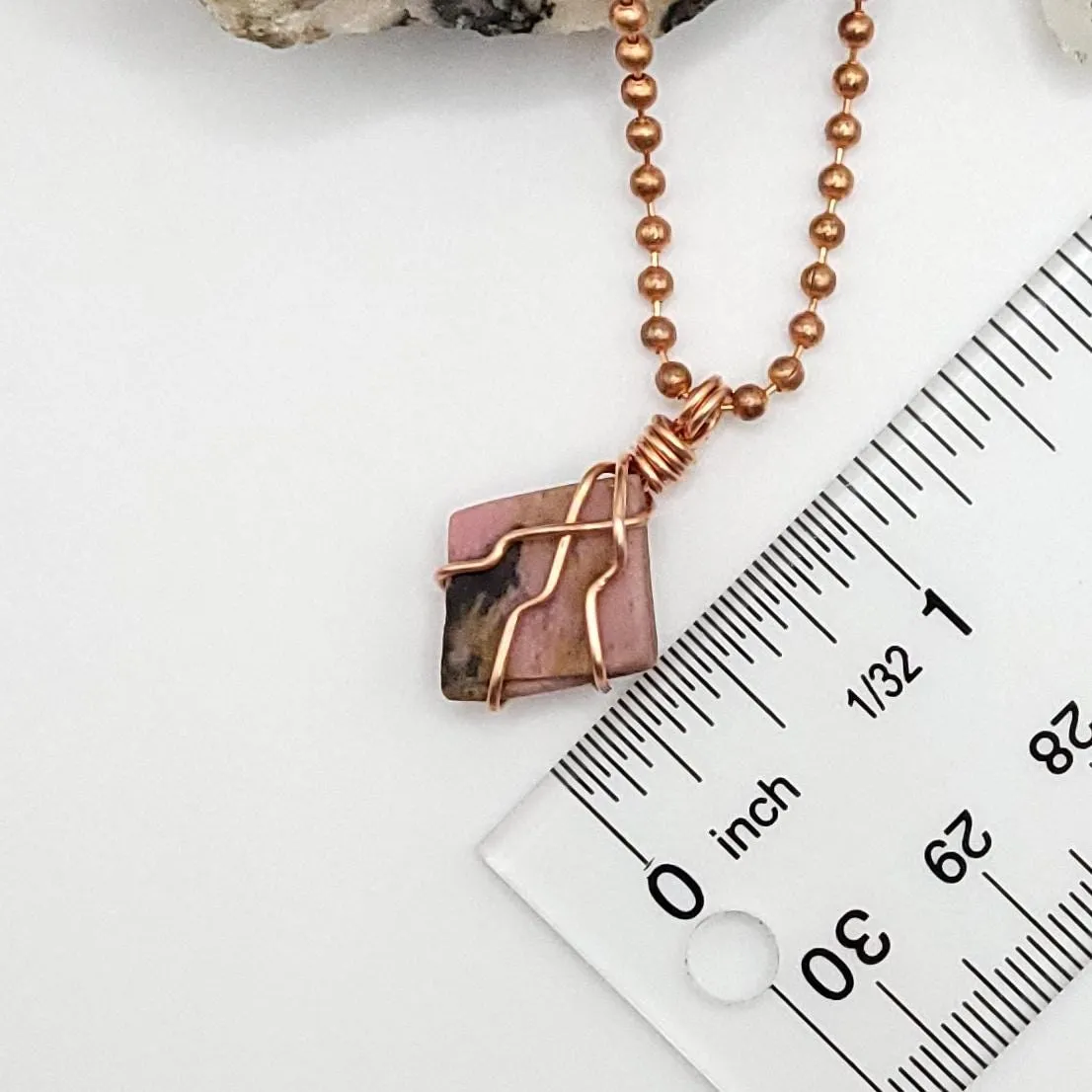 Rhodonite Crystal Necklace in Copper