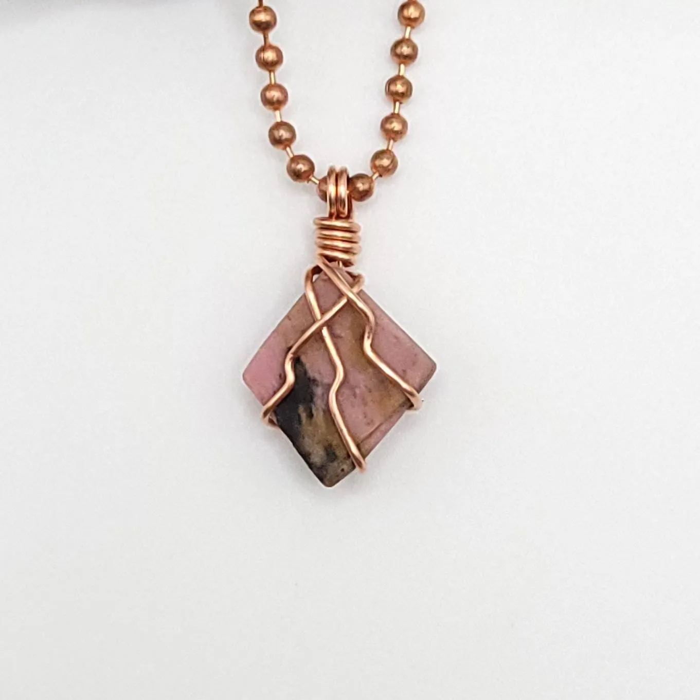 Rhodonite Crystal Necklace in Copper
