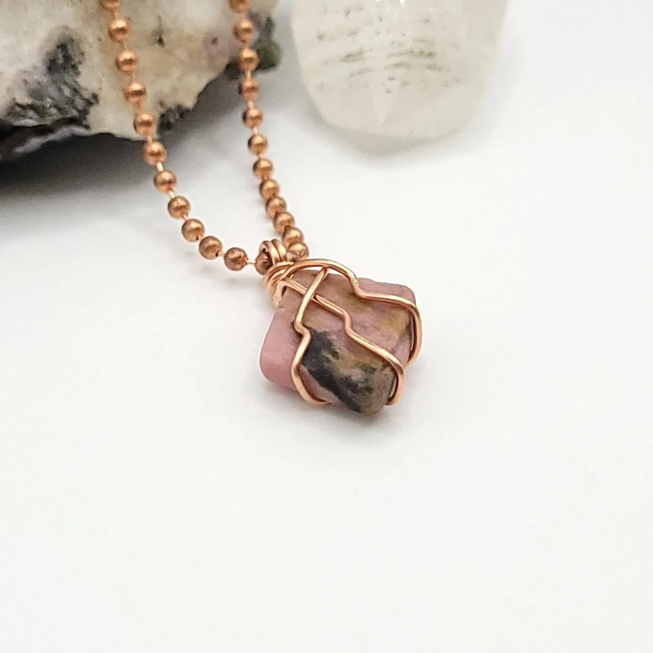 Rhodonite Crystal Necklace in Copper