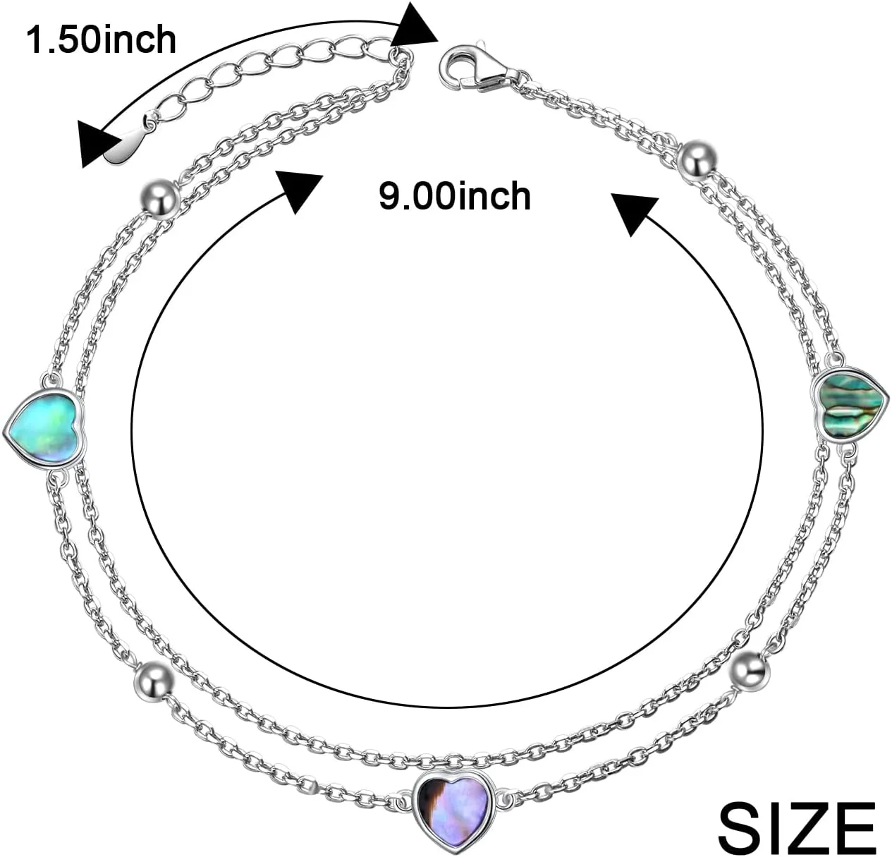 S925 Sterling Silver Elegant Foot Chain Beads Charm Boho Beach Double Layer Anklets Bracelet for Women Teenager Girls Adjustable 9 to 10.5 inches