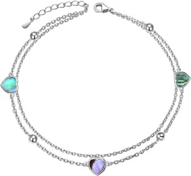 S925 Sterling Silver Elegant Foot Chain Beads Charm Boho Beach Double Layer Anklets Bracelet for Women Teenager Girls Adjustable 9 to 10.5 inches