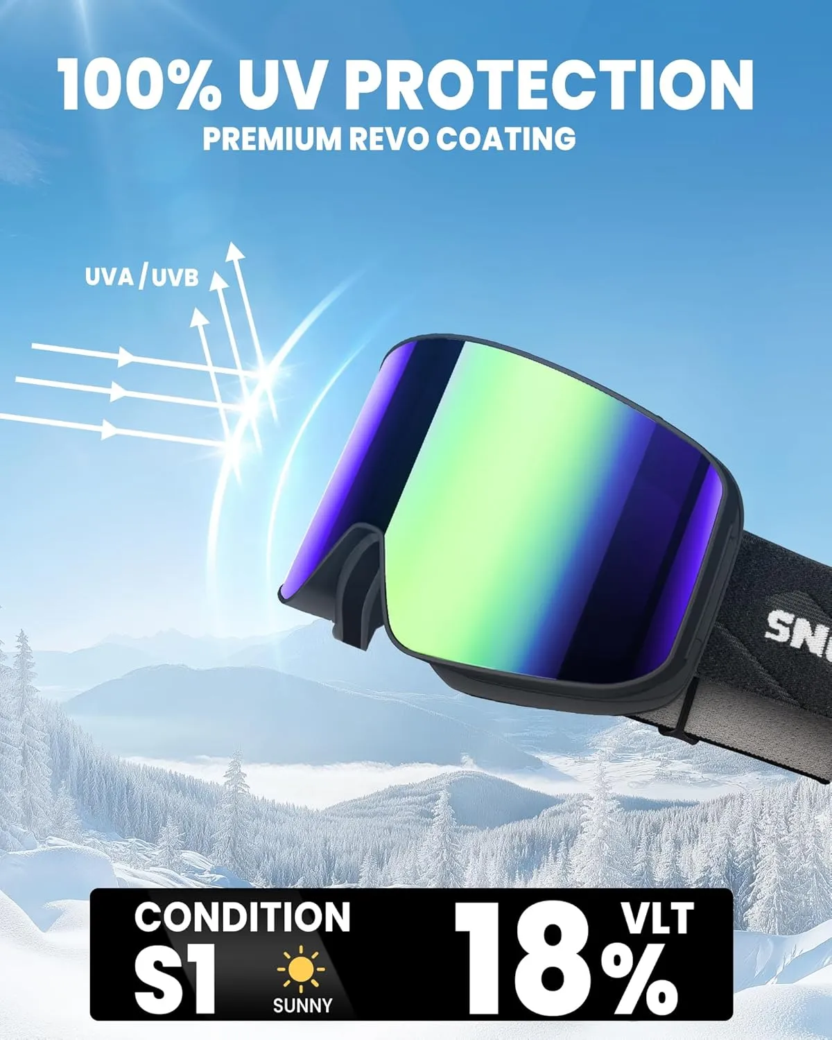 SNOWER Ski Goggles, OTG Anti Fog Snowboard Goggles, HD Snow Goggles UV400 Protection for Men Women Youth