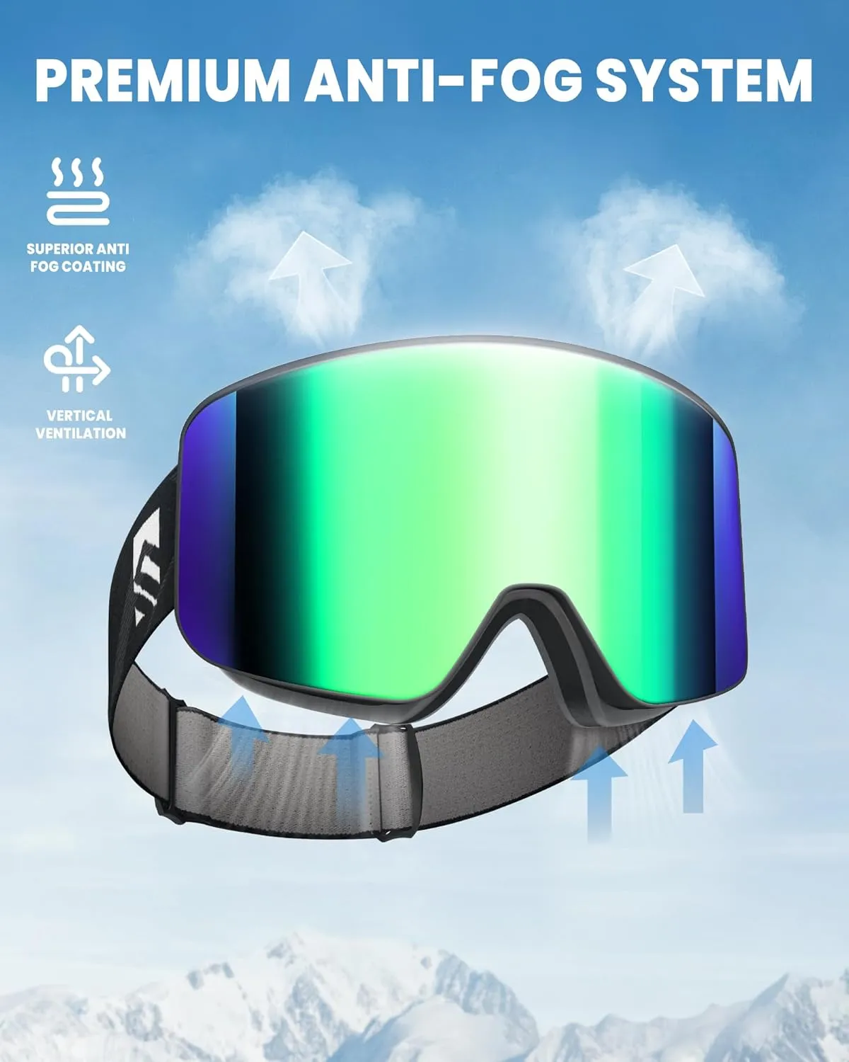 SNOWER Ski Goggles, OTG Anti Fog Snowboard Goggles, HD Snow Goggles UV400 Protection for Men Women Youth