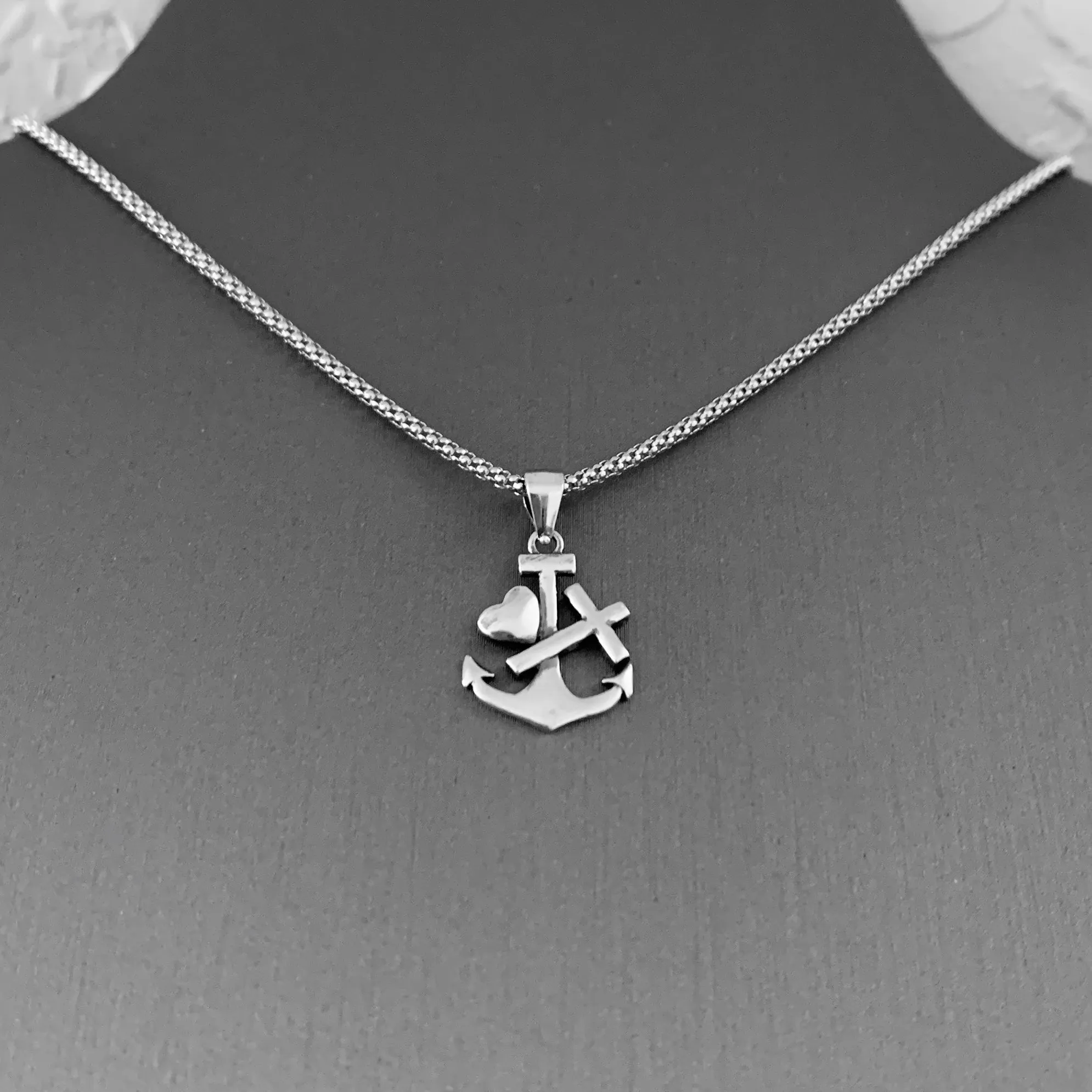 Sterling Silver Anchor Heart Cross Necklace, Anchor Necklace, Silver Necklace
