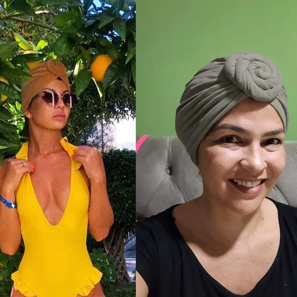 Stretch Turban Hats for Women - African Knot Headwraps Soft Pre Tied Bonnet Hair wrap Pretied for Black Women