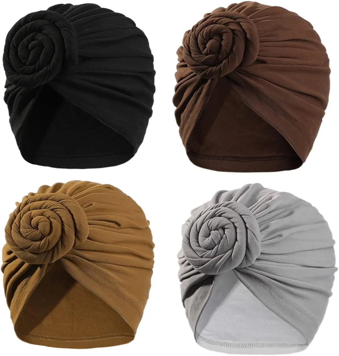 Stretch Turban Hats for Women - African Knot Headwraps Soft Pre Tied Bonnet Hair wrap Pretied for Black Women