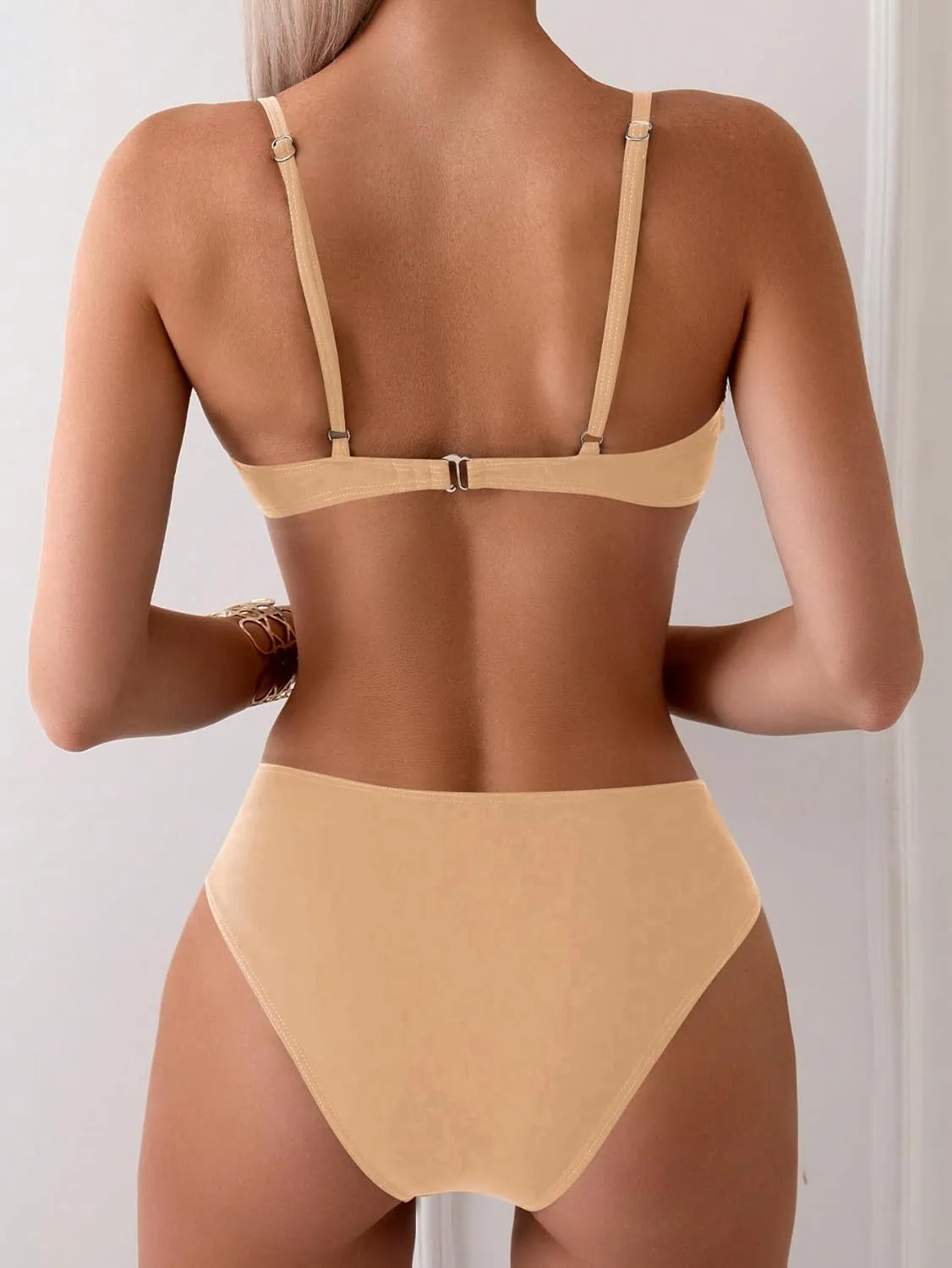 SweatyRocks Women's Two Piece Bikini Set Ring Linked Ruched Underwire Bikini Bathing Suit Swimwear Set Swimming Suit