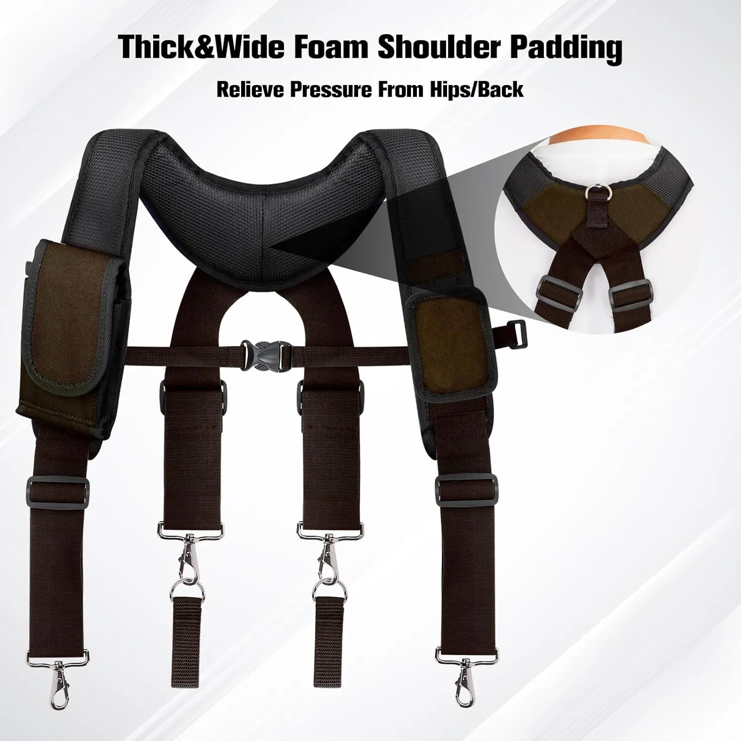 Tool Belt Suspenders for Men, Adjustable Padded Carpenter Tool Belt with Magnetic WristBand Multifunctional Pouch Pocket for Construction Workers (Brown)