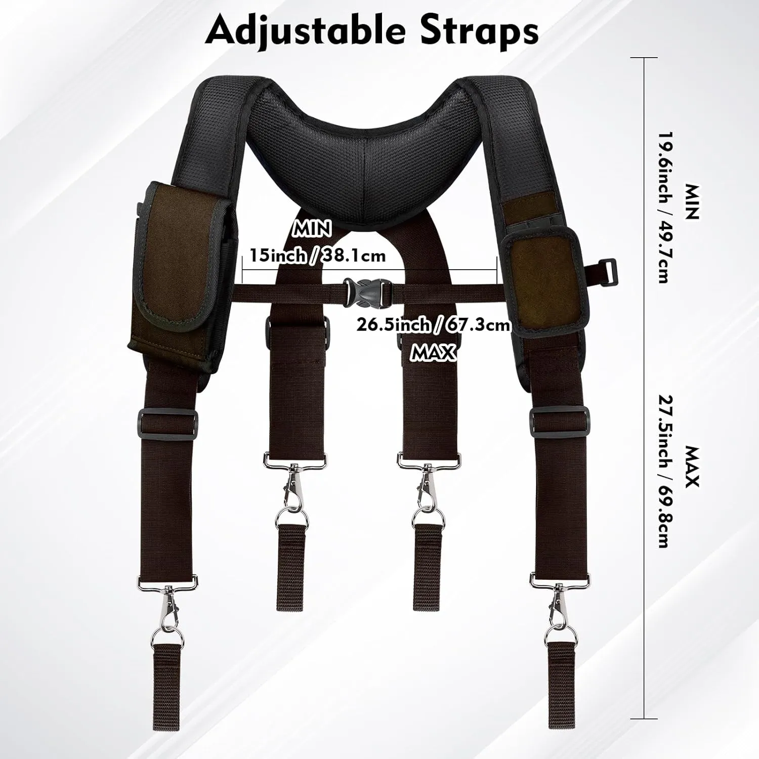 Tool Belt Suspenders for Men, Adjustable Padded Carpenter Tool Belt with Magnetic WristBand Multifunctional Pouch Pocket for Construction Workers (Brown)