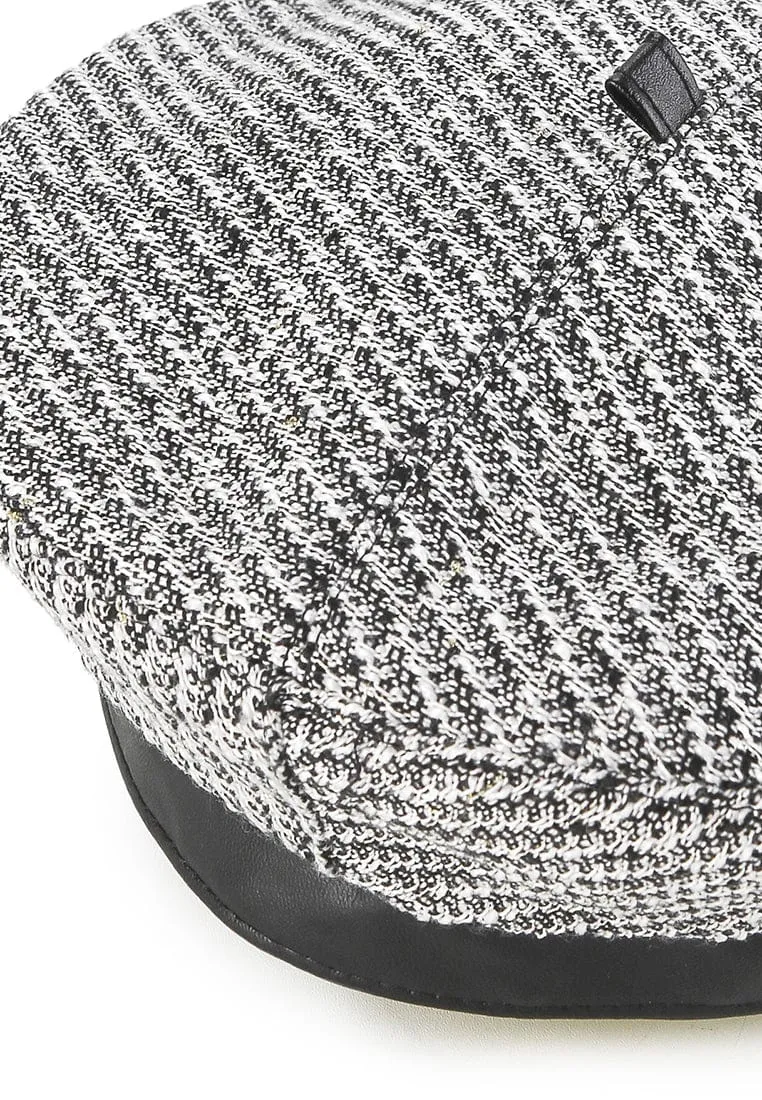 Tweed Beret Hat - White