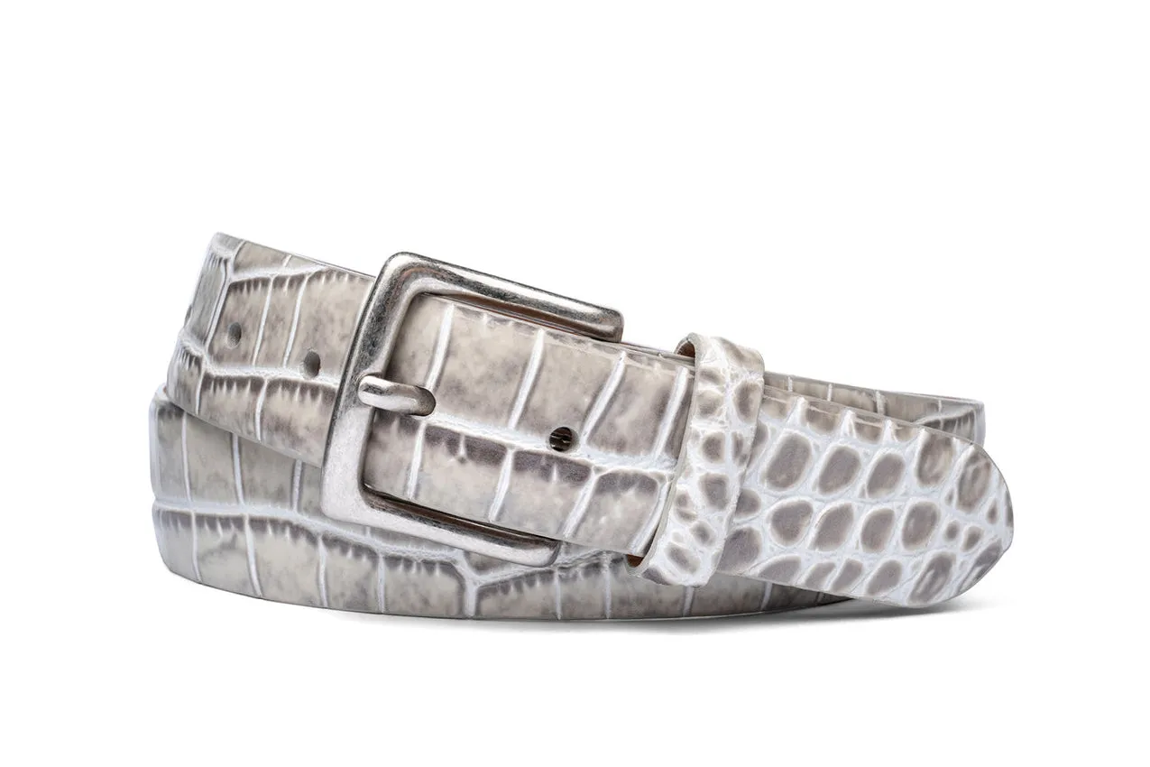 Two-Toned Embossed Crocodile Belt with Antique Silver Buckle