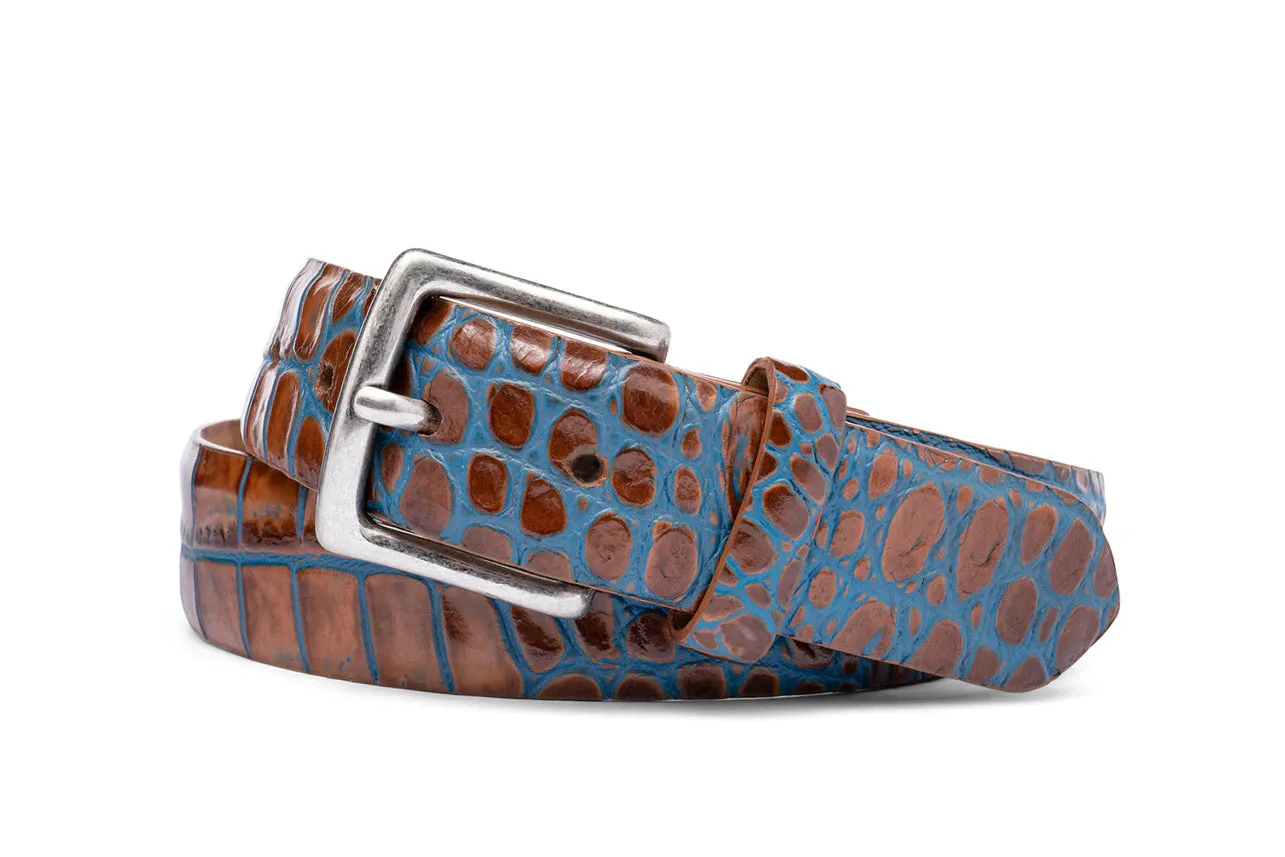 Two-Toned Embossed Crocodile Belt with Antique Silver Buckle