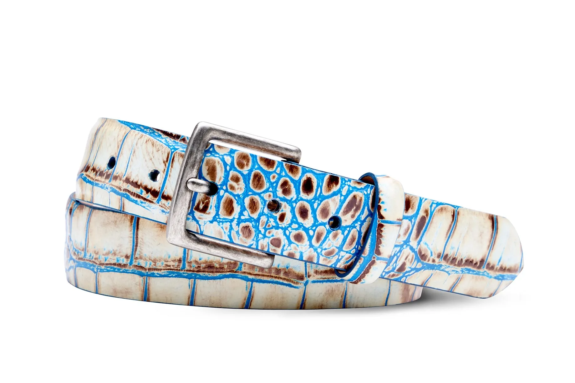 Two-Toned Embossed Crocodile Belt with Antique Silver Buckle