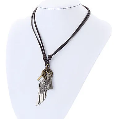 Unisex Wing Cross Leather Pendant Necklace with Adjustable cord