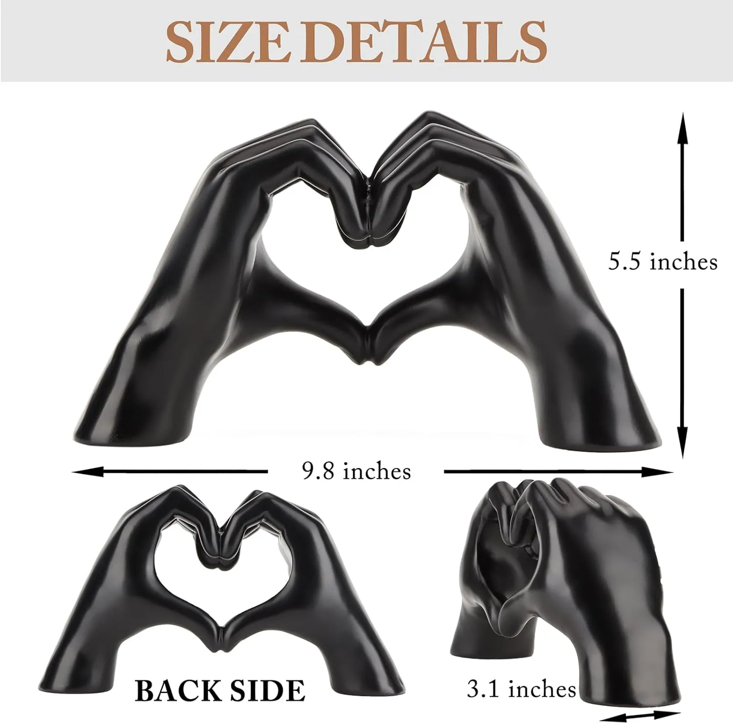 Valentines Day Gifts for Him, Heart Hands Sculpture, Heart Hands, Valentines Day Decorations, Gold Room Decor for Living Room Bedroom Bookshelf, Black