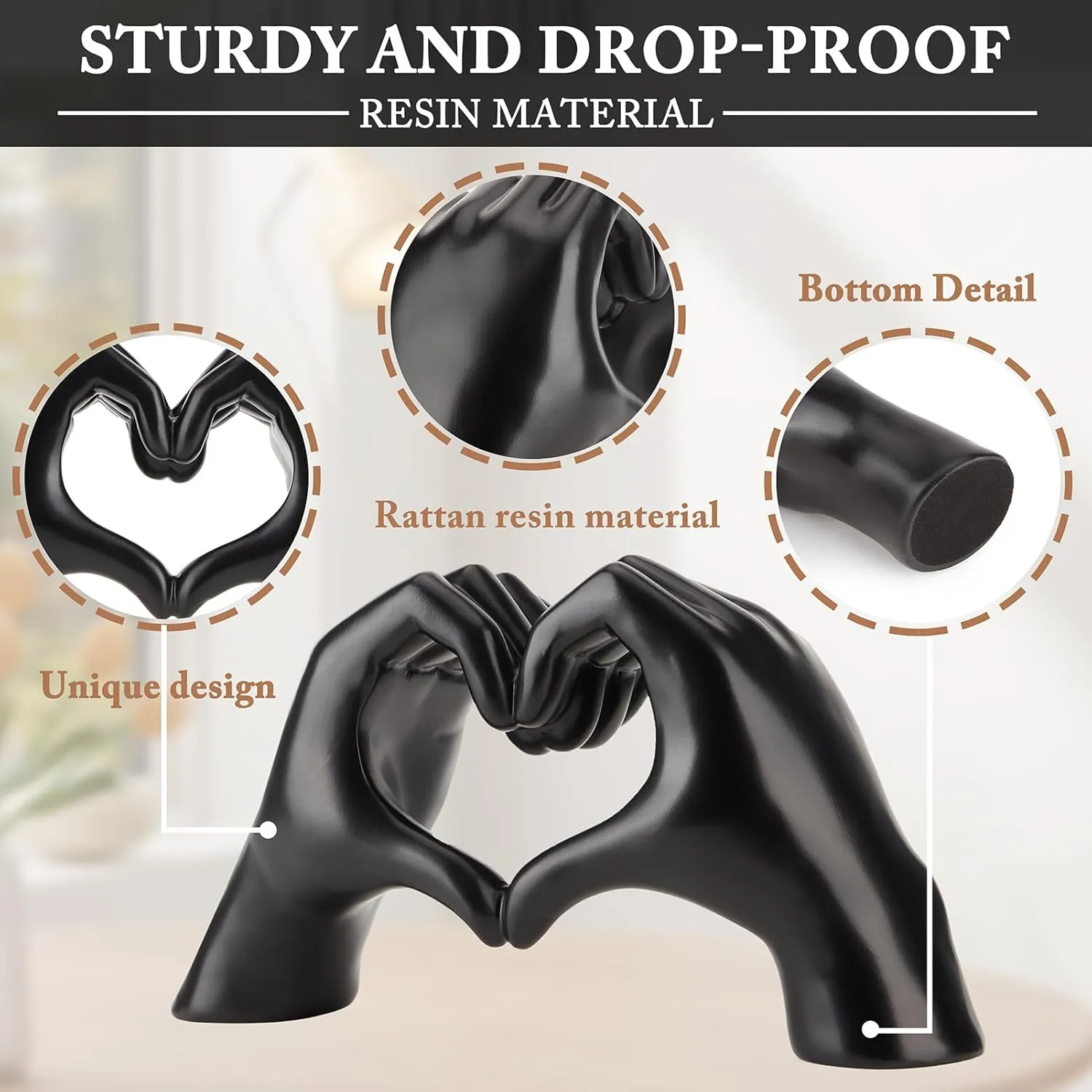 Valentines Day Gifts for Him, Heart Hands Sculpture, Heart Hands, Valentines Day Decorations, Gold Room Decor for Living Room Bedroom Bookshelf, Black
