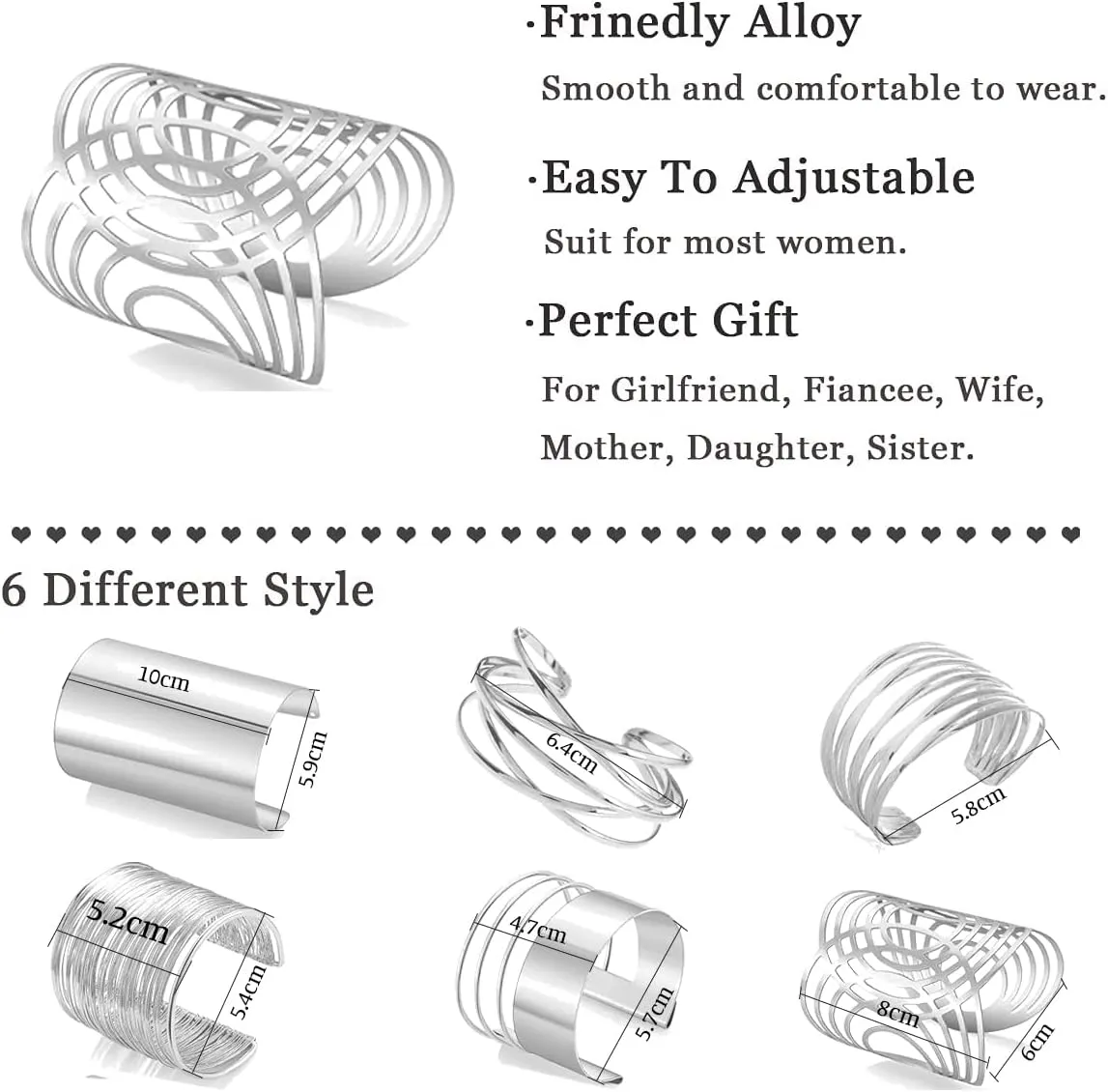 WAINIS 6 PCS Cuff Bangle Bracelet for Women Open Wide Wire Bracelets Gold Wrist Cuff Wrap Bracelet