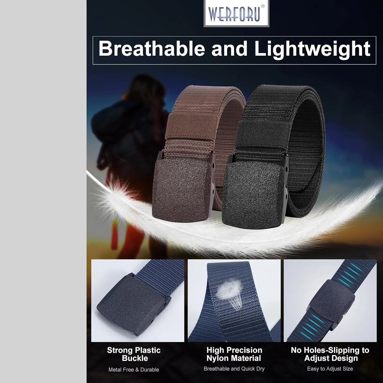 WERFORU Nylon Belt for Men Military Tactical Belt Canvas Outdoor Web Belt with Plastic Buckle
