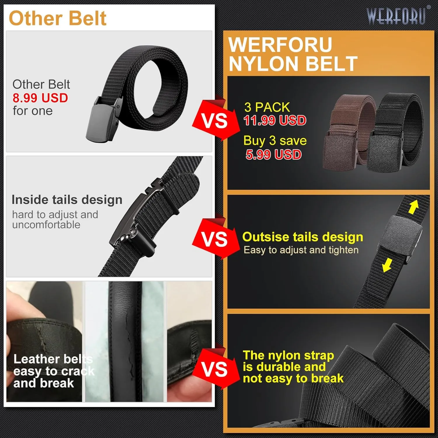 WERFORU Nylon Belt for Men Military Tactical Belt Canvas Outdoor Web Belt with Plastic Buckle