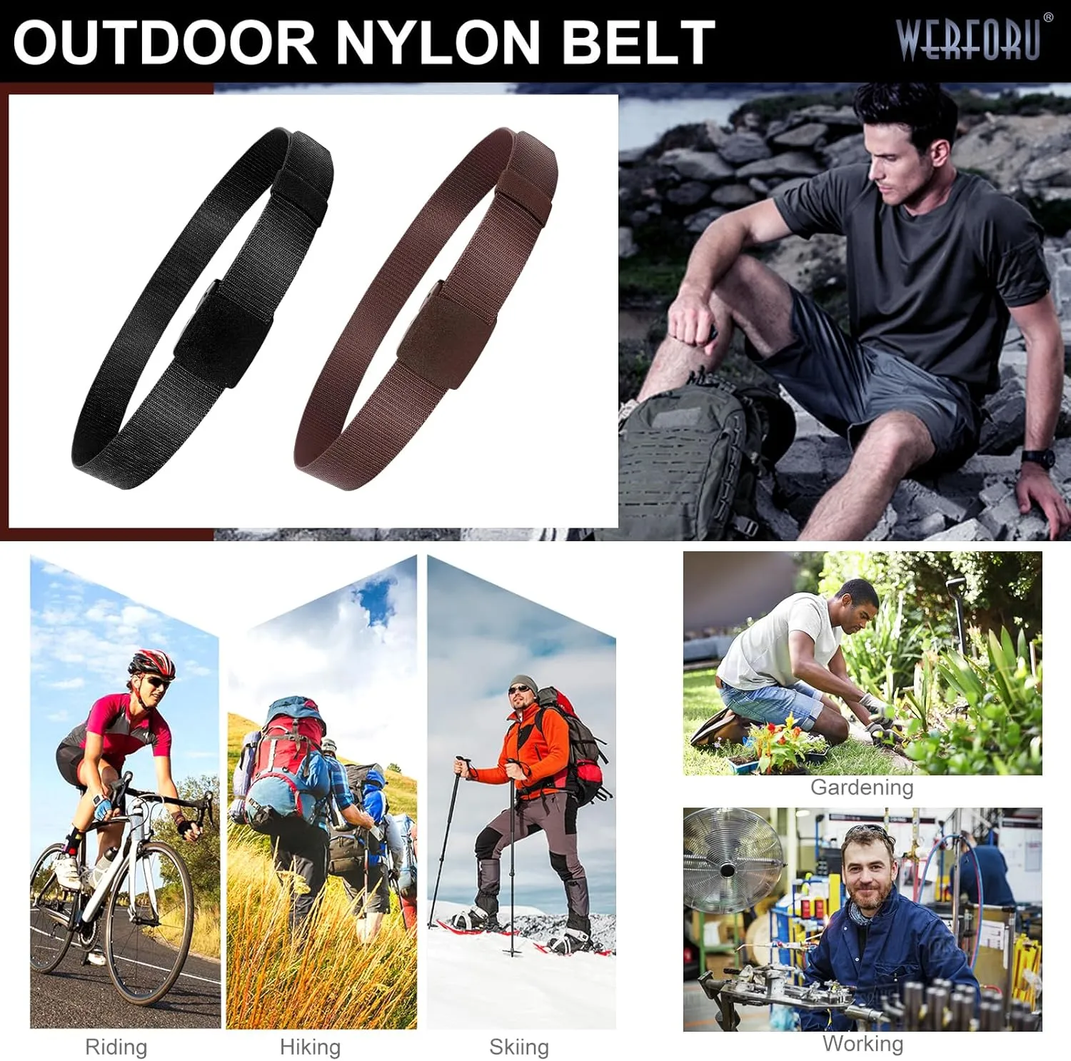 WERFORU Nylon Belt for Men Military Tactical Belt Canvas Outdoor Web Belt with Plastic Buckle