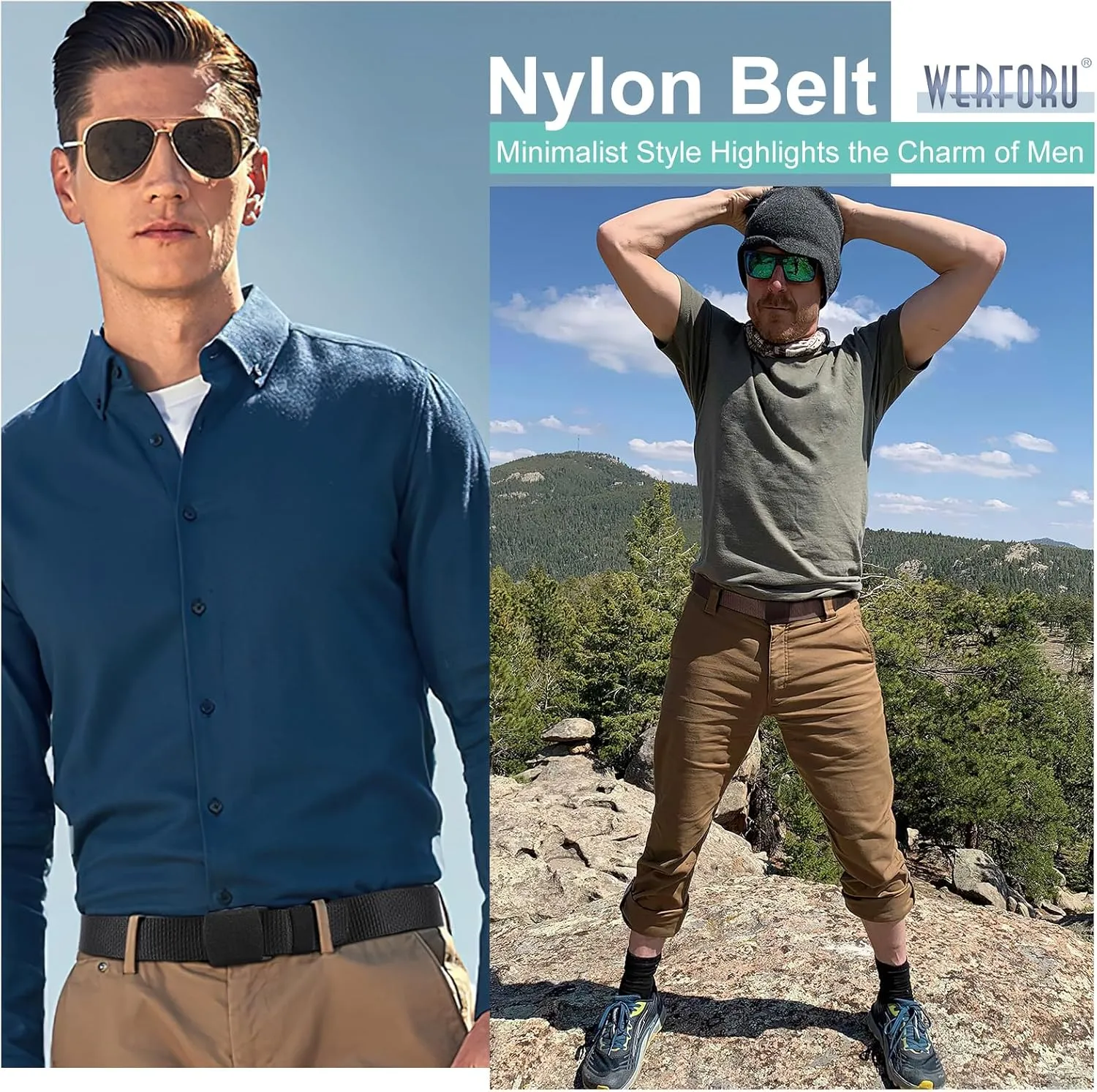 WERFORU Nylon Belt for Men Military Tactical Belt Canvas Outdoor Web Belt with Plastic Buckle