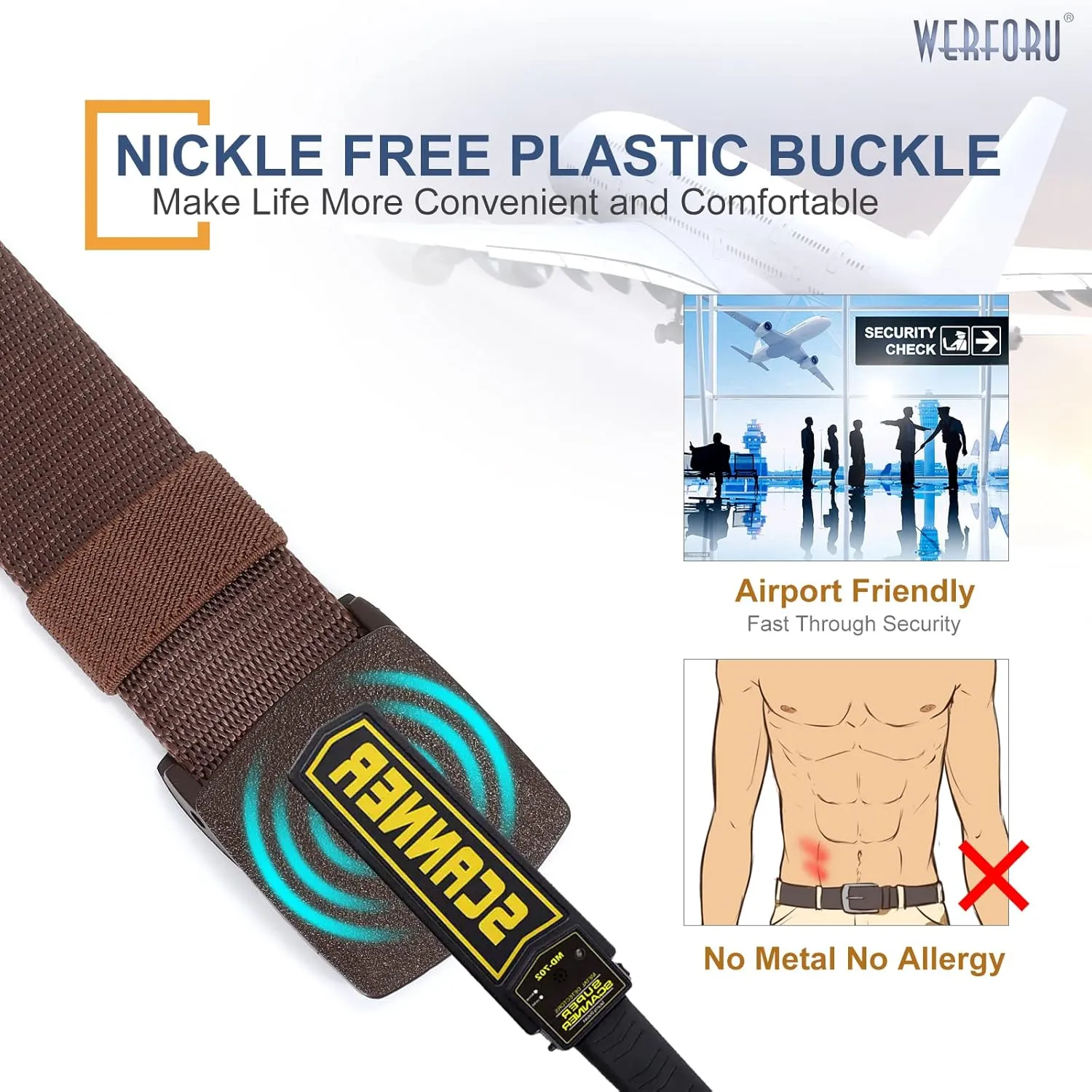WERFORU Nylon Belt for Men Military Tactical Belt Canvas Outdoor Web Belt with Plastic Buckle