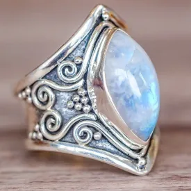 Women Fashion Bohemian Boho Vintage Silver Big Stone Ring
