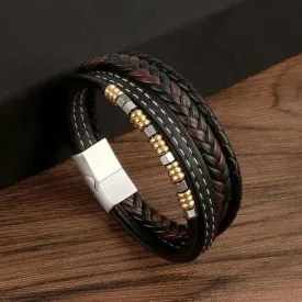 Wrap Bracelet Leather Mens Stack Charm Double Stitch